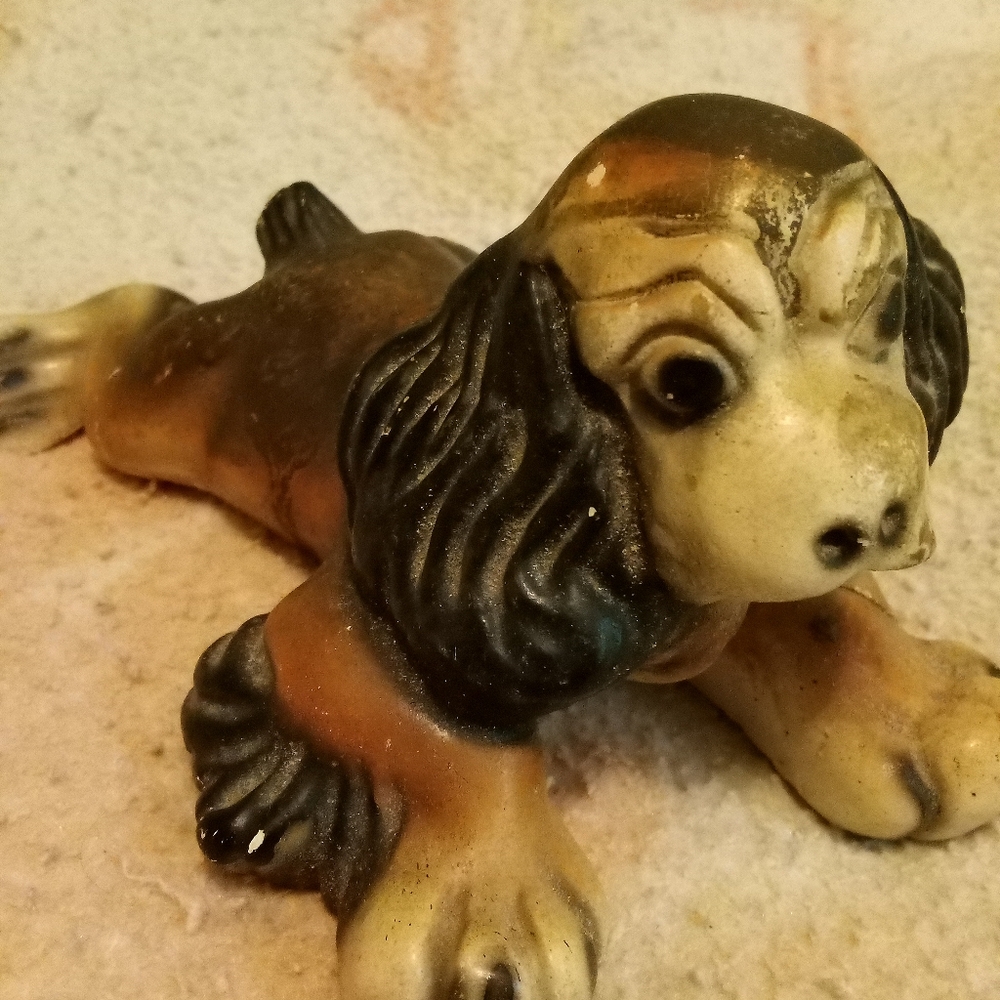 Vintage Chalkware Cocker Spaniel Brown Porcelain Floppy Ear Puppy Dog Decor
